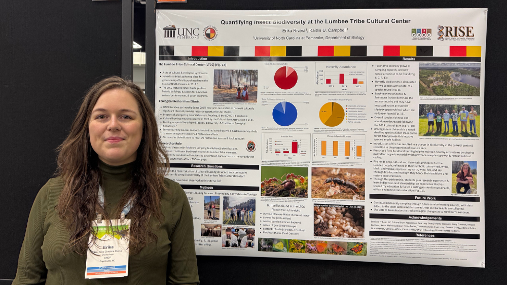 UNCP Biology student Erika Rivera presents her research on insect diversity at the Lumbee Cultural Center at the 2025 Entomological Society of America national conference.