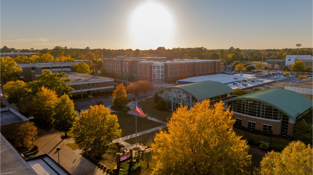 sunset over a fall UNCP campus 