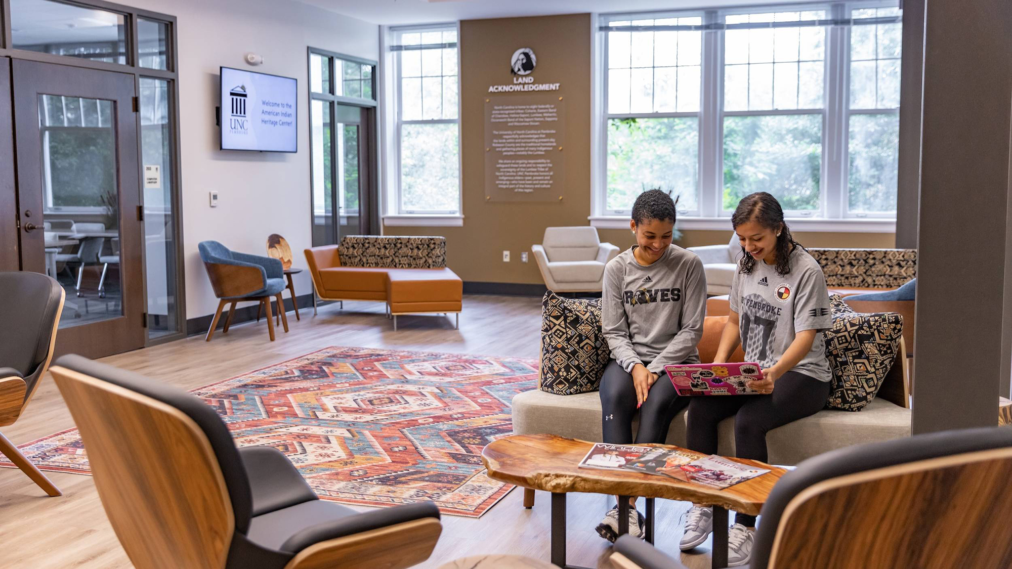 Students studying in the Curt and Catherine Locklear American Indian Heritage Center