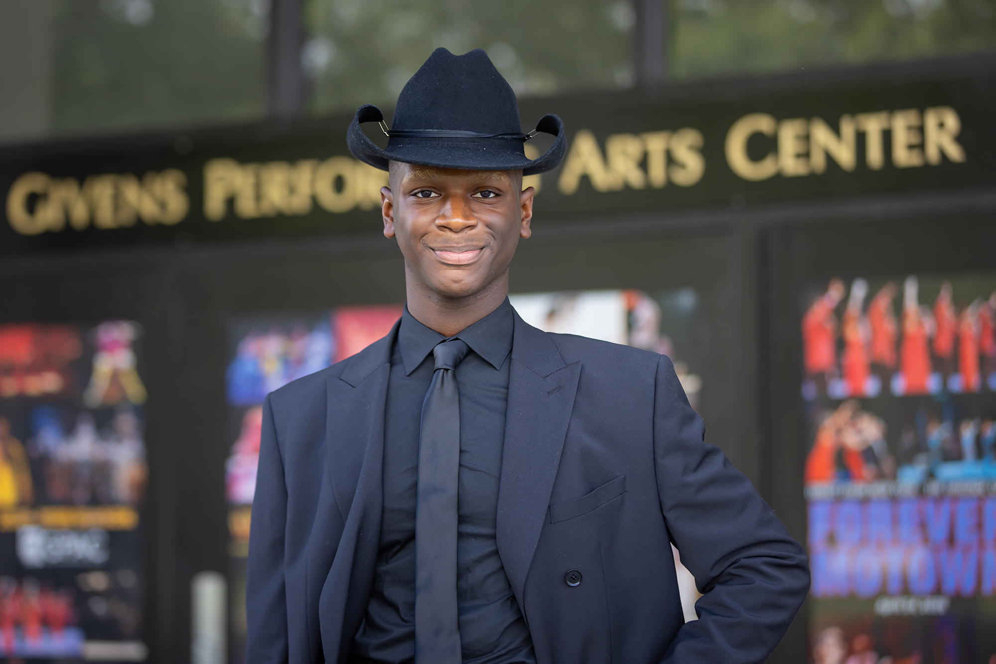male UNCP student in cowboy hat