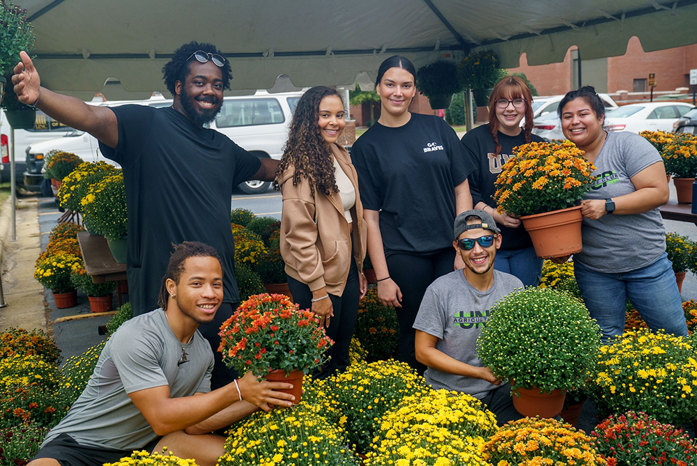 Students at the Agriculture Club's Mum Sale