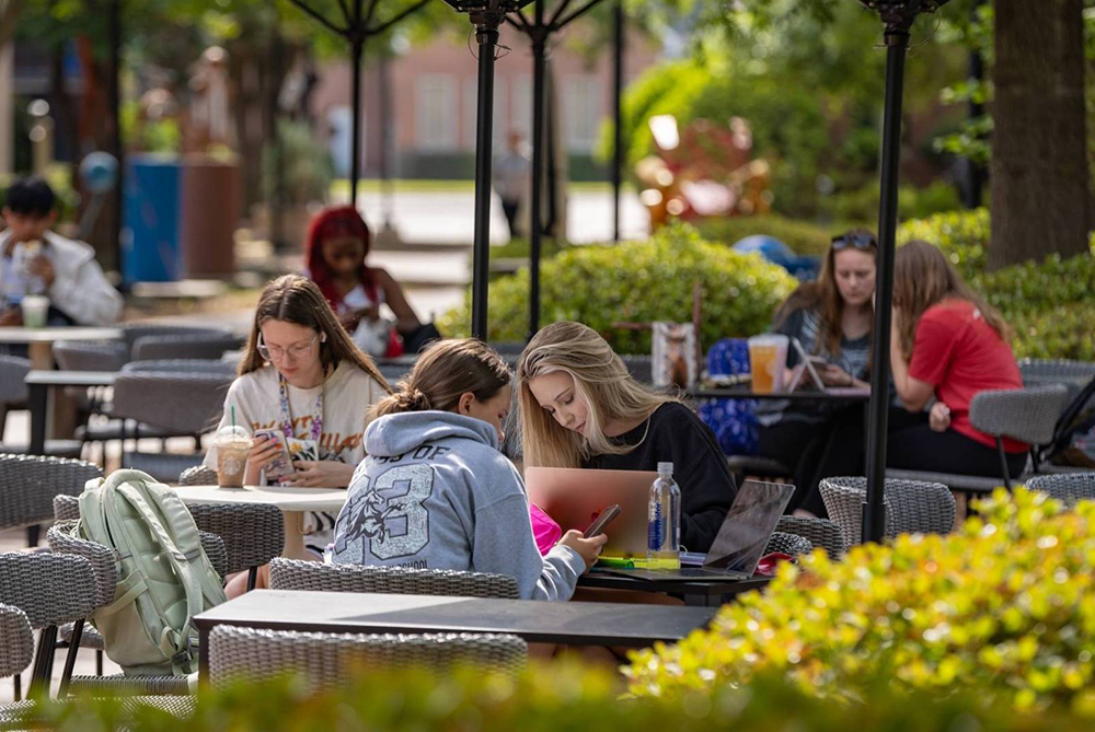 UNCP students doing school outside