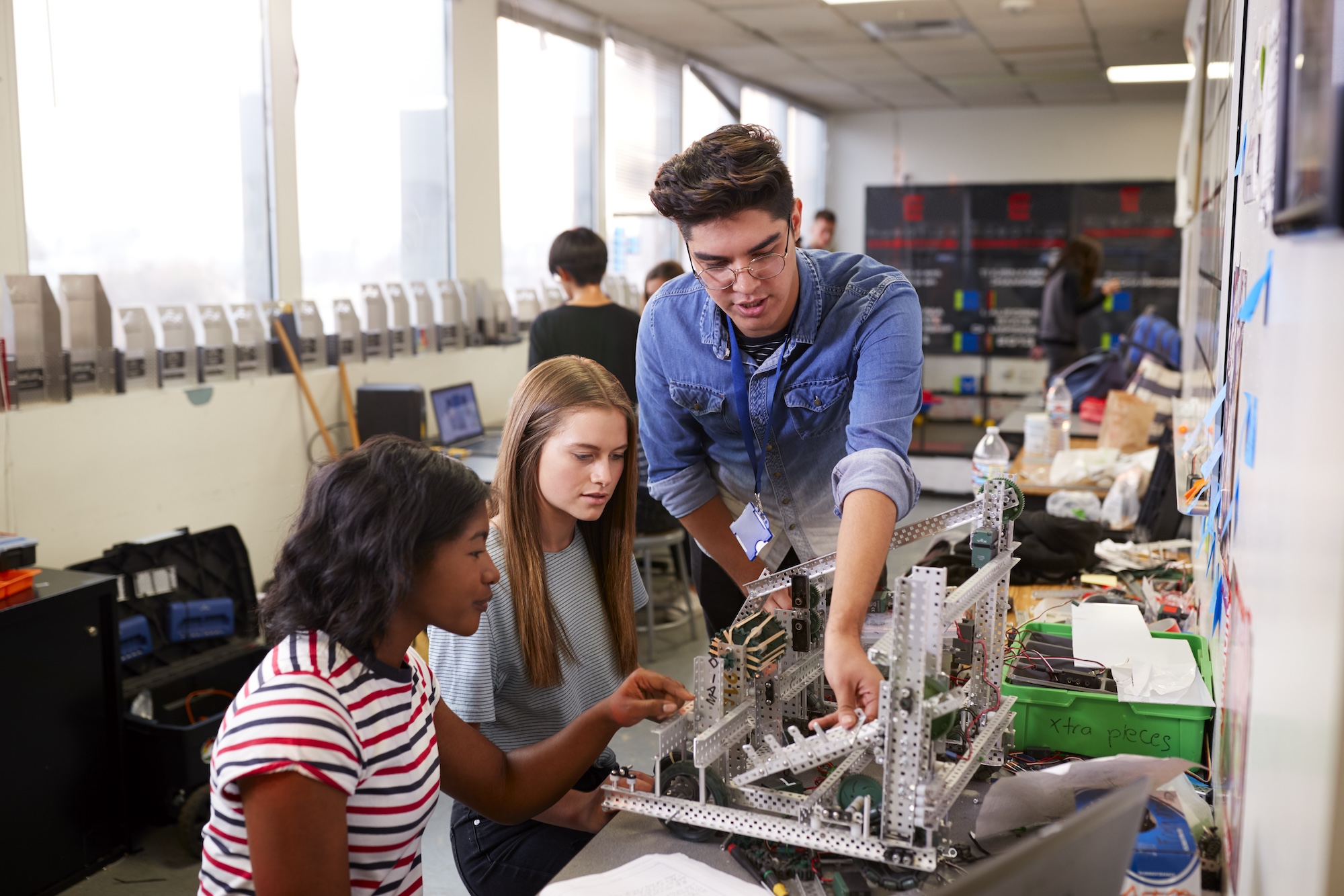 science teacher with students