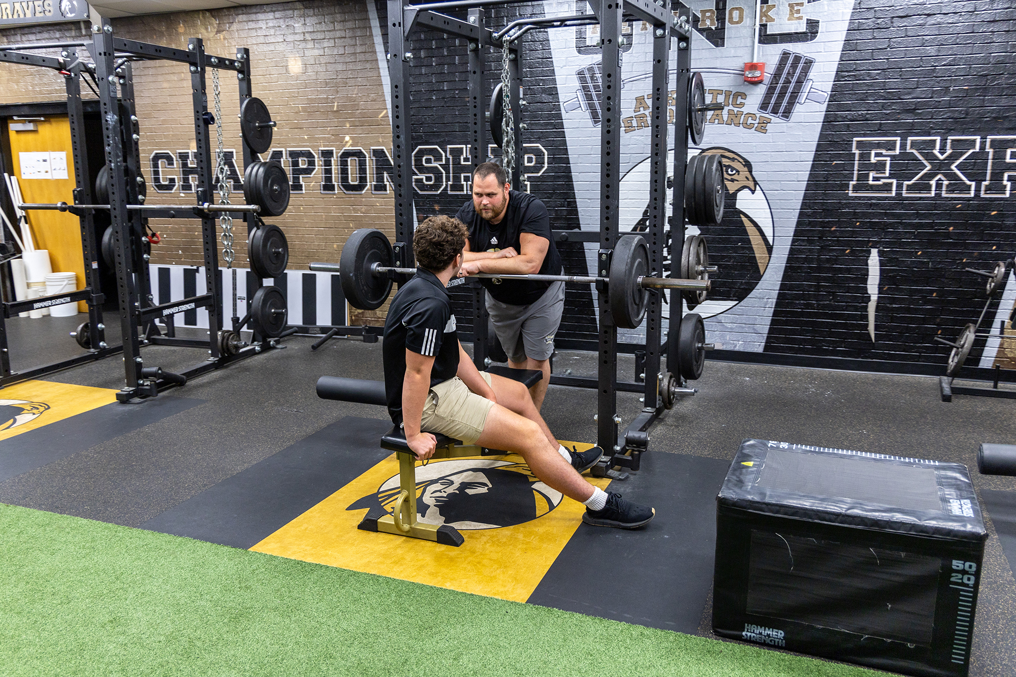UNCP student Jackson Buck in weight room