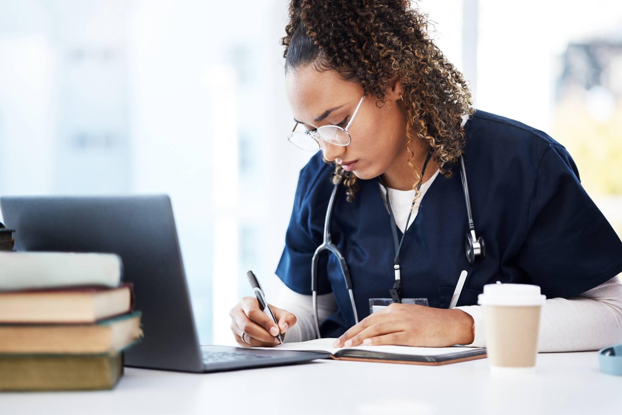Nursing student on a laptop