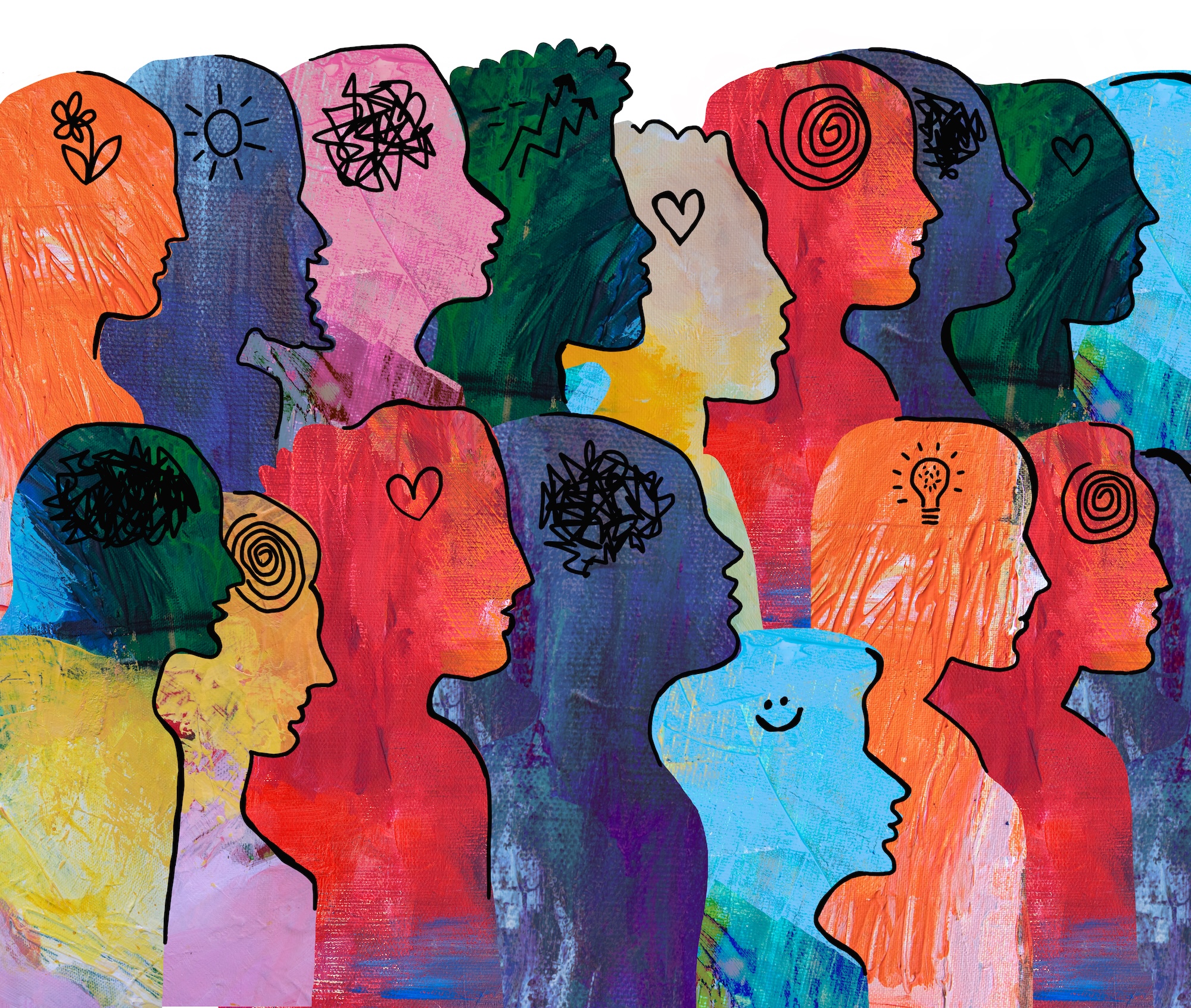 human heads with psychology icons