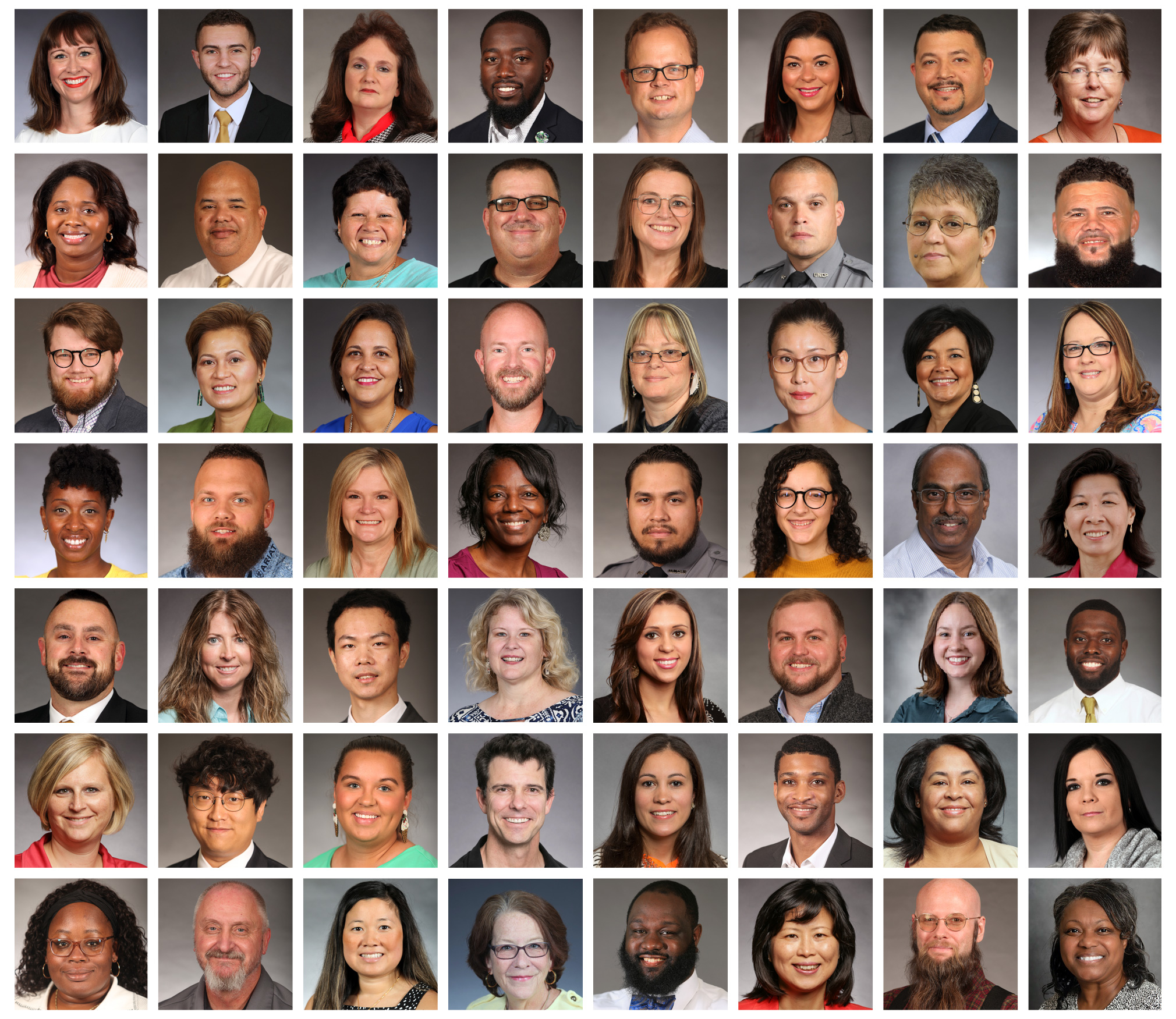 56 employee headshots in a grid
