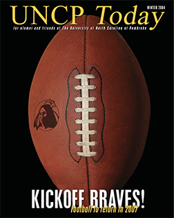 football from the cover of the UNCP Today winter 2004 edition