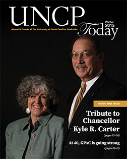 photo of Sara & Kyle Carter from the cover of the UNCP Today winter 2015 edition